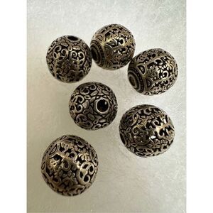 Bali Silver Oxidized Sterling Focal Round Beads size 20mm (set of 6)  #M-1952